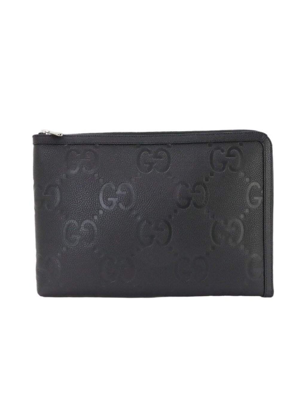 Gucci Jumbo GG Document Case Clutch Leather Black Silver